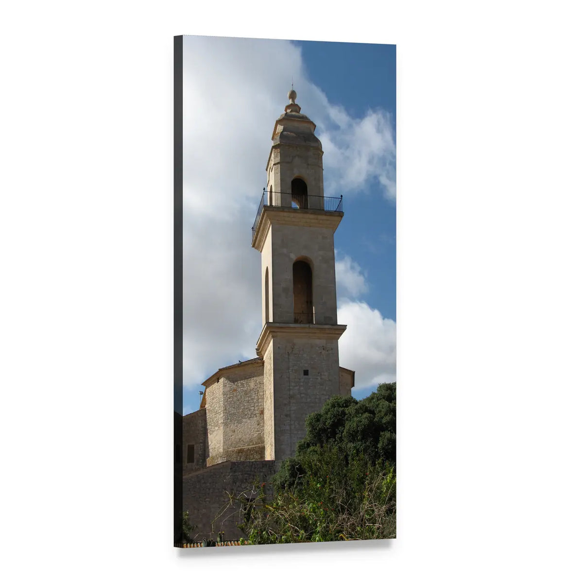Historic Multi-tier Stone Bell Tower Vertical Canvas Wall Art, 1 panel 1 Vertical layout gallery wrapped canvas set, angled product view