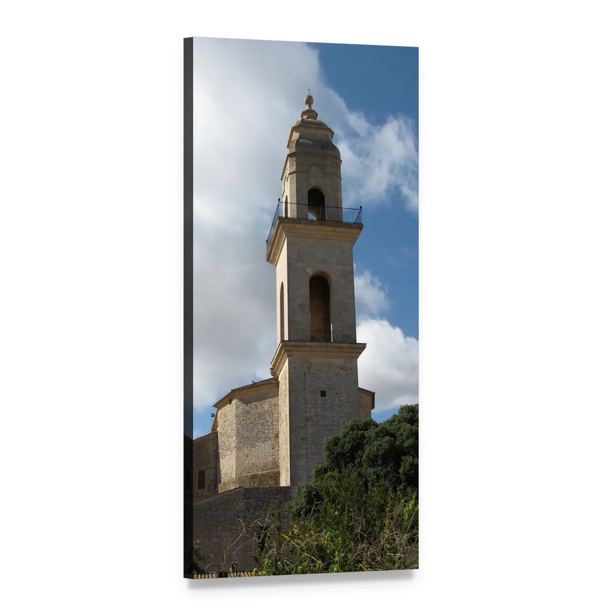 Historic Multi-tier Stone Bell Tower Vertical Canvas Wall Art, 1 panel 1 Vertical layout gallery wrapped canvas set, angled product view