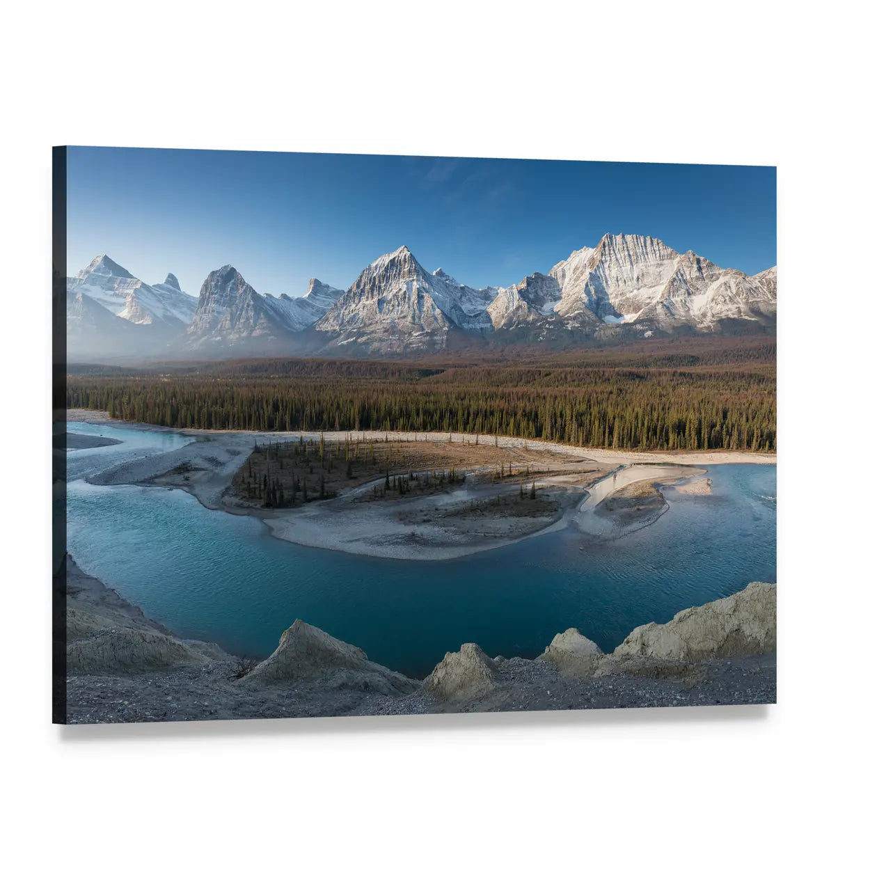 Jasper National Park Turquoise Lake Vista Canvas Wall Art, single panel gallery wrapped canvas, angled product view