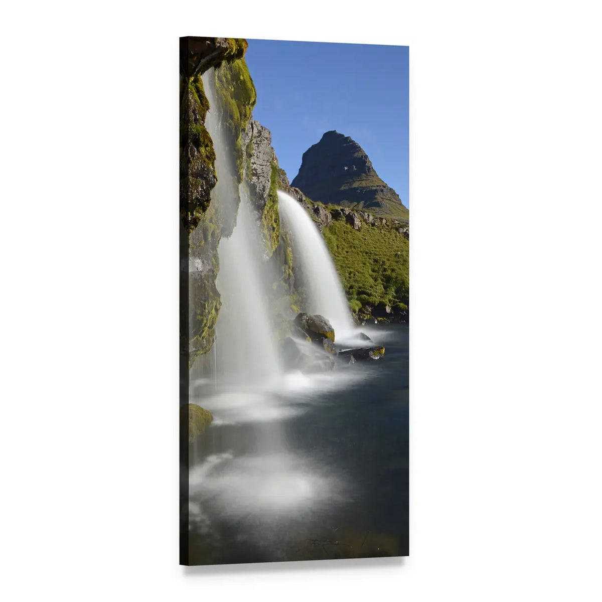 Kirkjufellfoss Waterfall Vertical Canvas Wall Art, 1 panel 1 Vertical layout gallery wrapped canvas set, angled product view