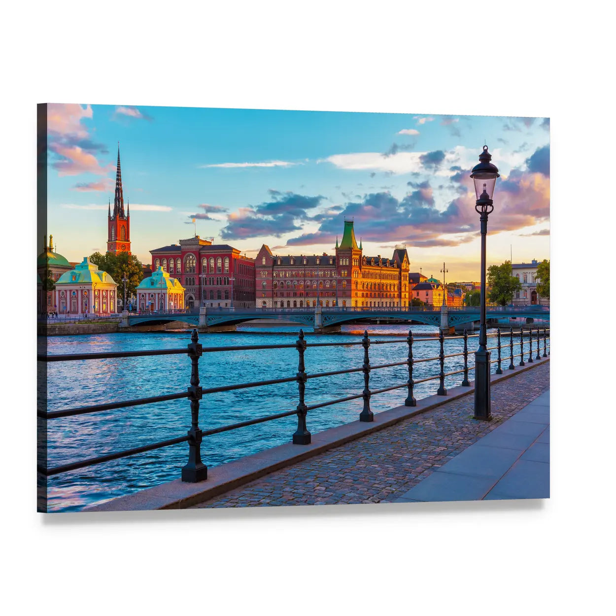 Summer Sunset in Old Town Canvas Wall Art, single panel gallery wrapped canvas, angled product view