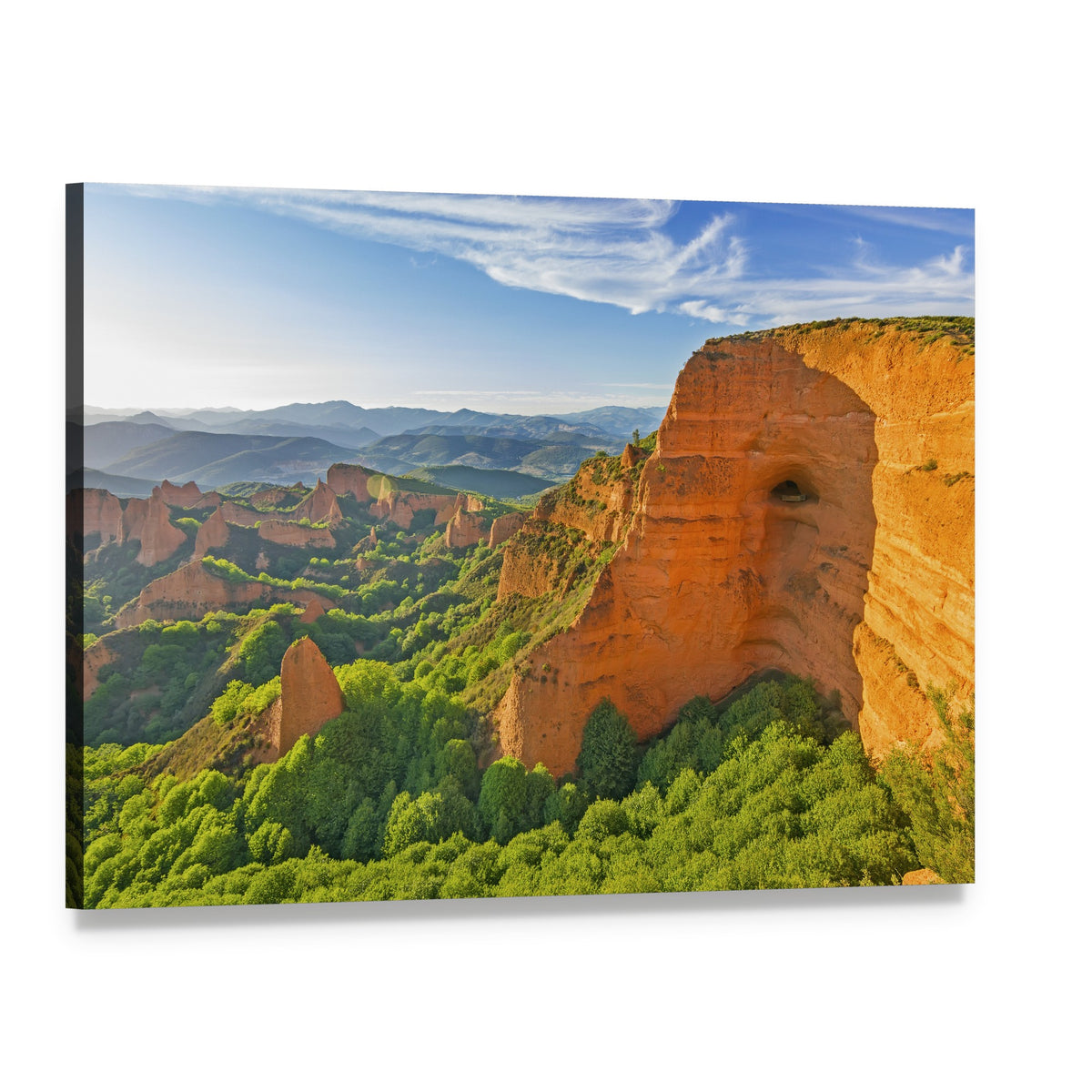 Sunlit Canyon Landscape with Trees Canvas Wall Art, single panel gallery wrapped canvas, angled product view