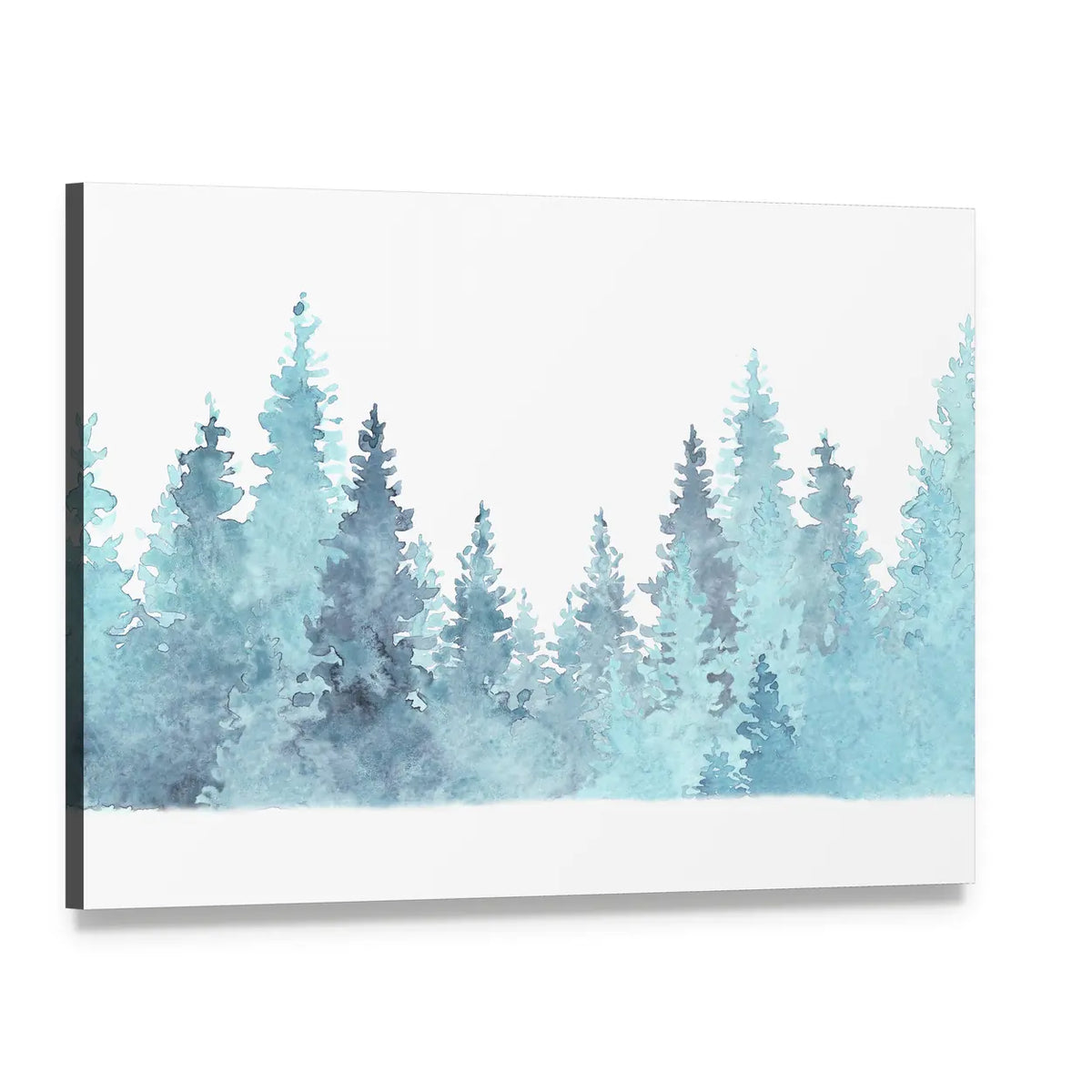 Watercolor Coniferous Forest Canvas Wall Art, single panel gallery wrapped canvas, angled product view
