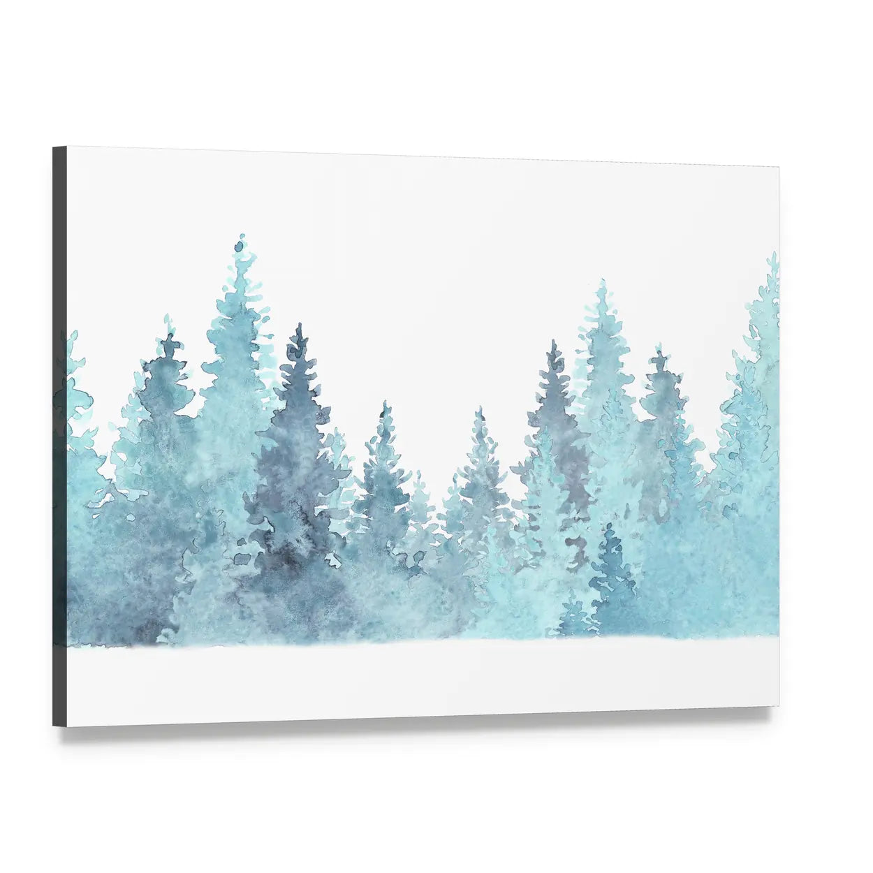 Watercolor Coniferous Forest Canvas Wall Art, single panel gallery wrapped canvas, angled product view