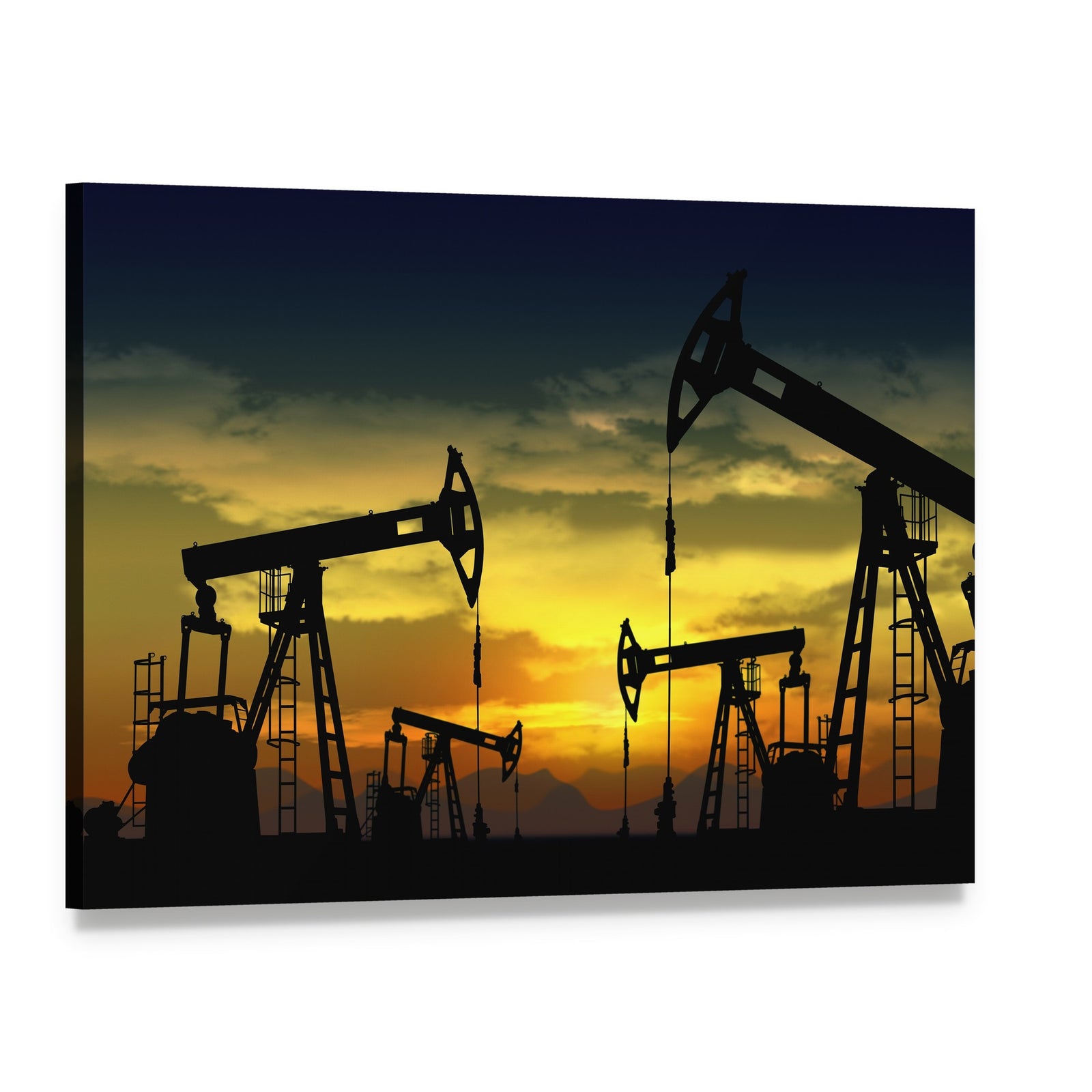Oil Pump Jacks at Sunset Canvas Wall Art, single panel gallery wrapped canvas, angled product view