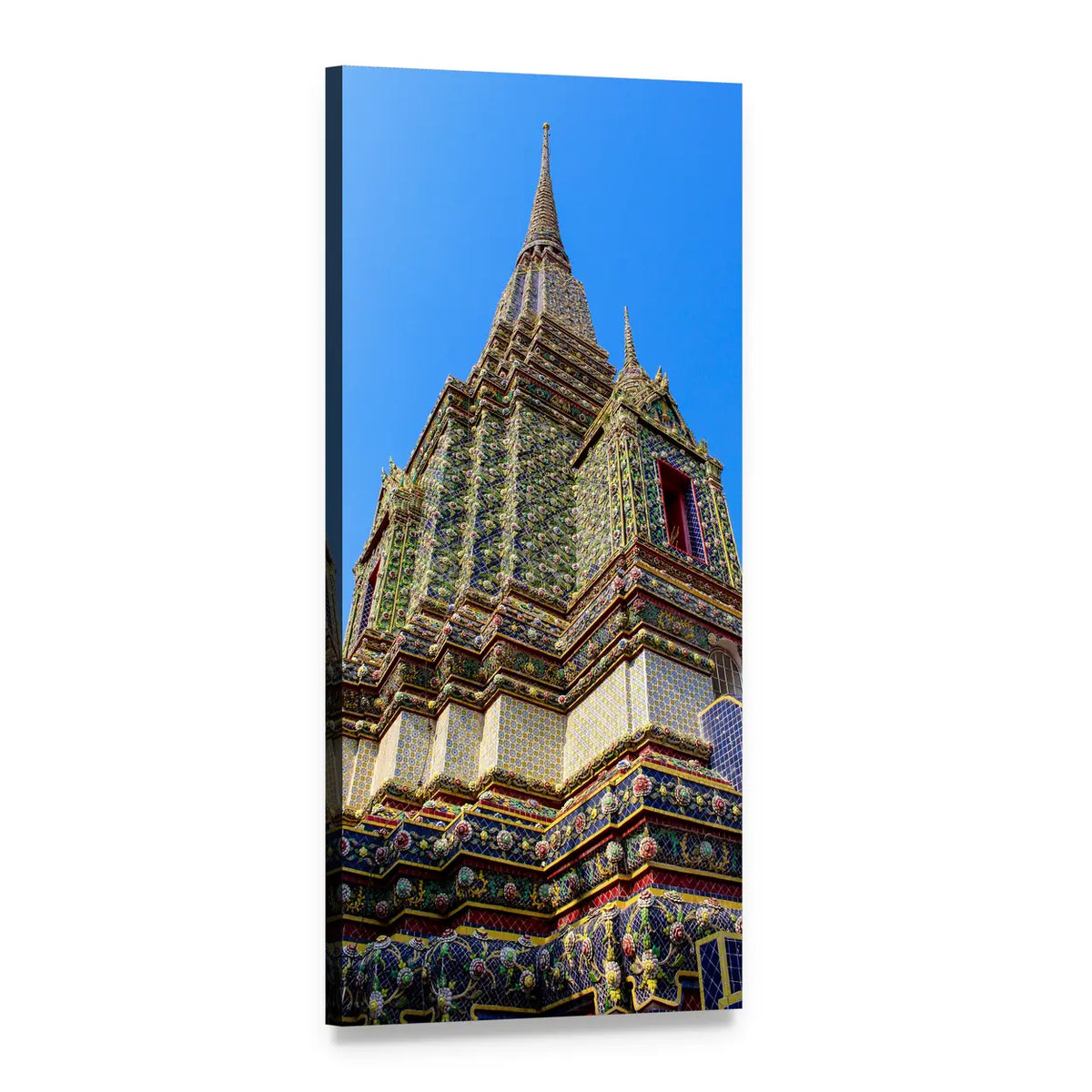 Wat Temple Spire in Thailand Vertical Canvas Wall Art, 1 panel 1 Vertical layout gallery wrapped canvas set, angled product view