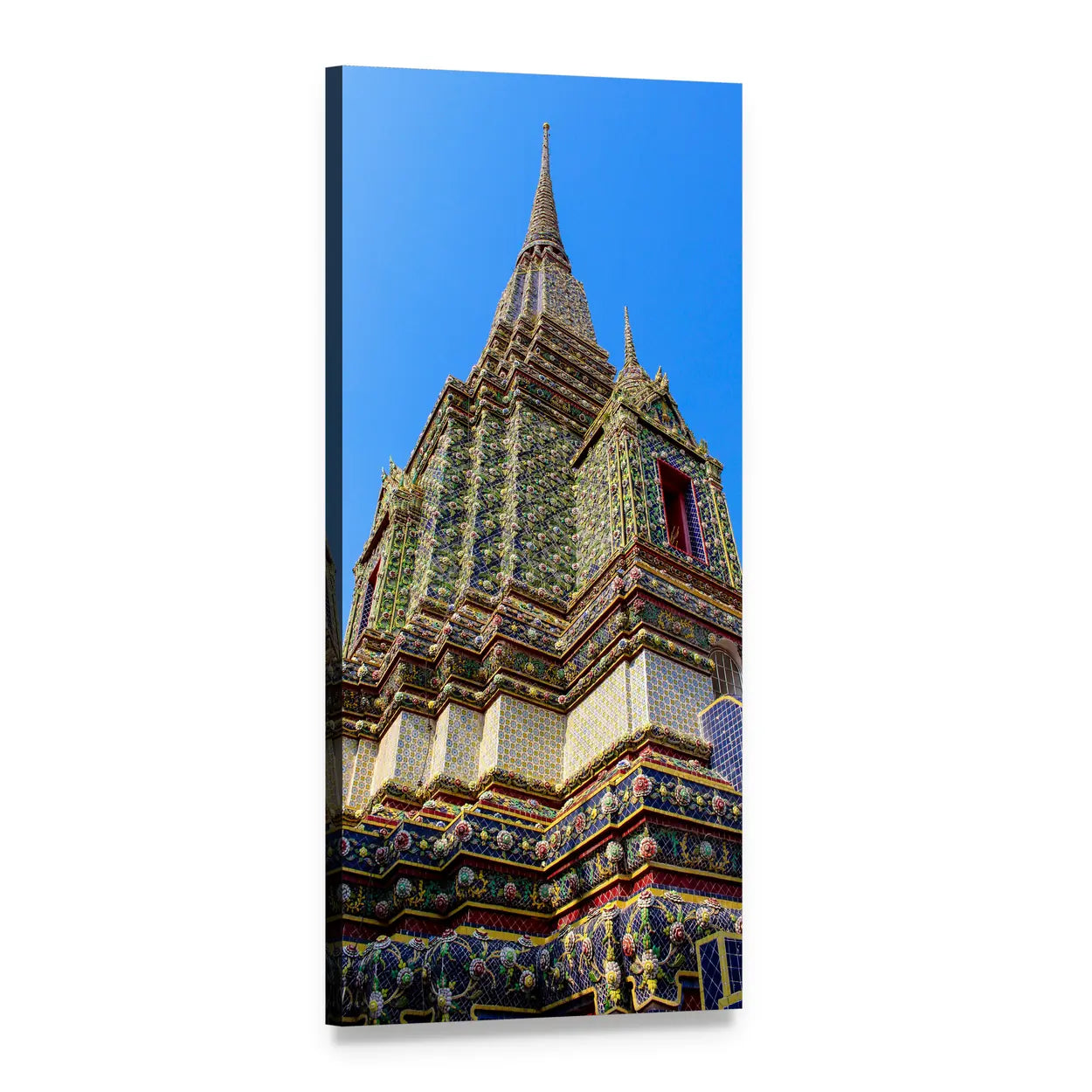 Wat Temple Spire in Thailand Vertical Canvas Wall Art, 1 panel 1 Vertical layout gallery wrapped canvas set, angled product view