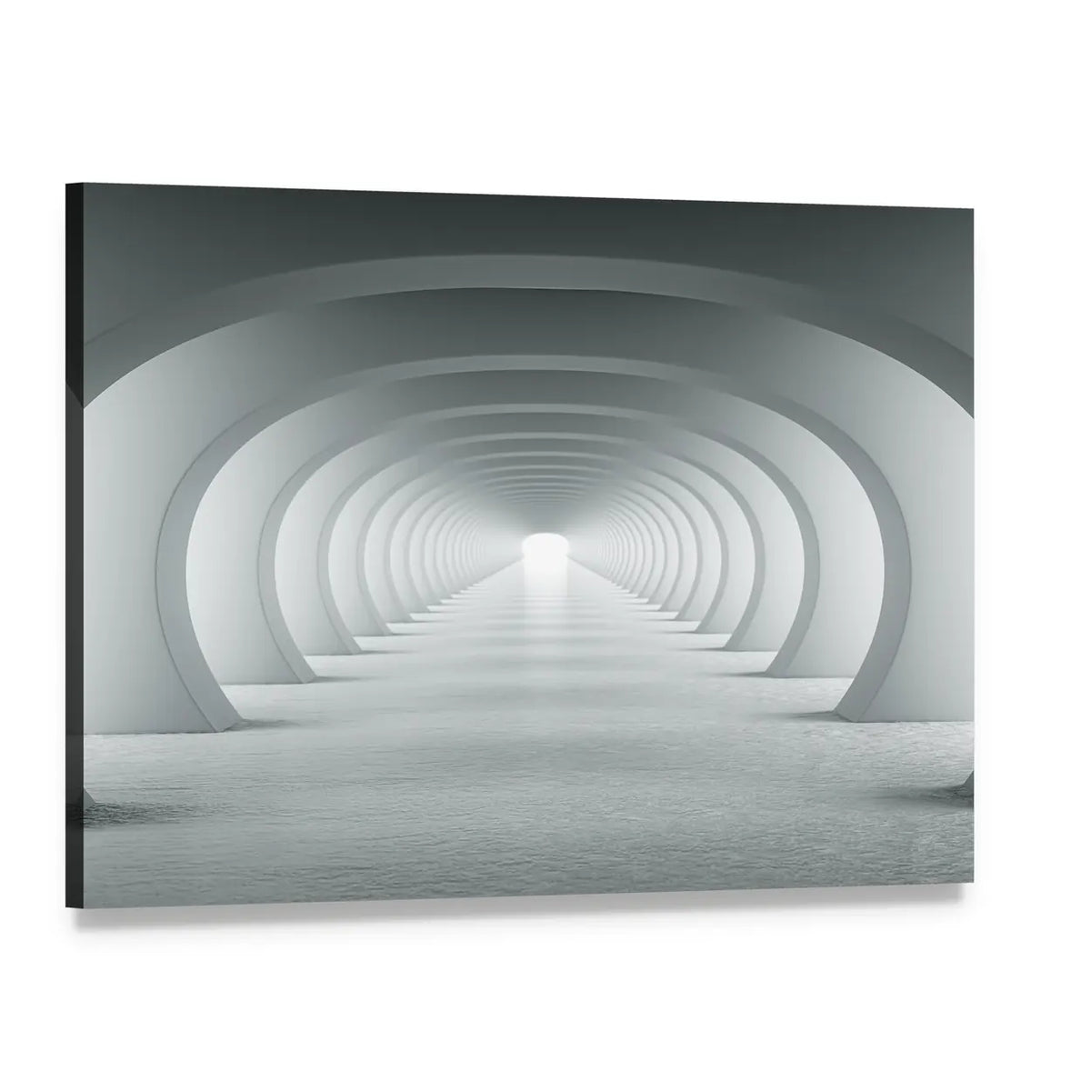 3d White Arch Tunnel Canvas Wall Art, single panel gallery wrapped canvas, angled product view