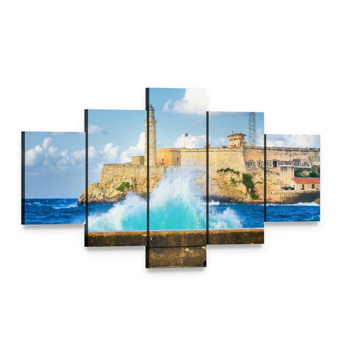 Castle on the Cliff in Cuba Canvas Wall Art, 5 panel 5 Star layout gallery wrapped canvas set, angled product view