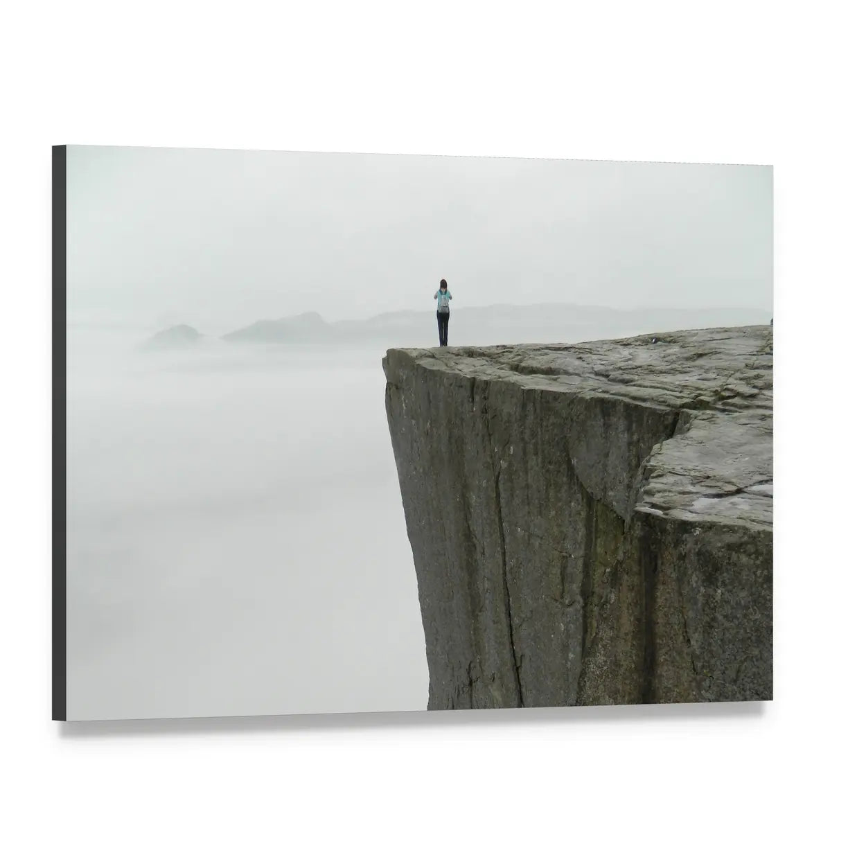Foggy Cliff Edge in Norway Canvas Wall Art, single panel gallery wrapped canvas, angled product view