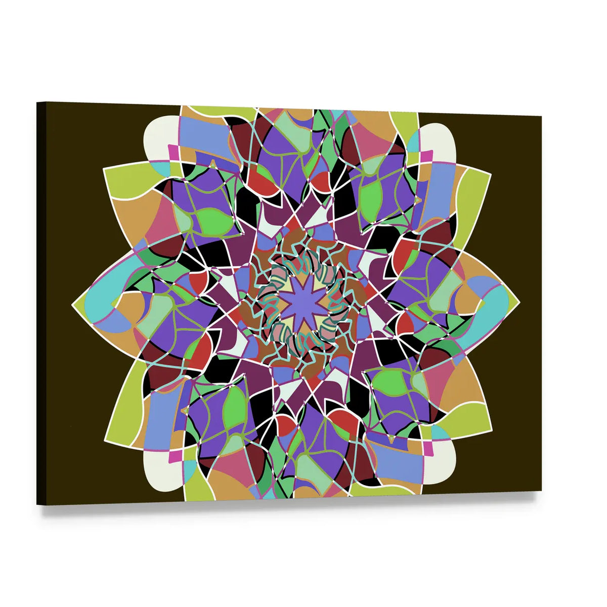 Dahlia Flower Mandala Canvas Wall Art, single panel gallery wrapped canvas, angled product view