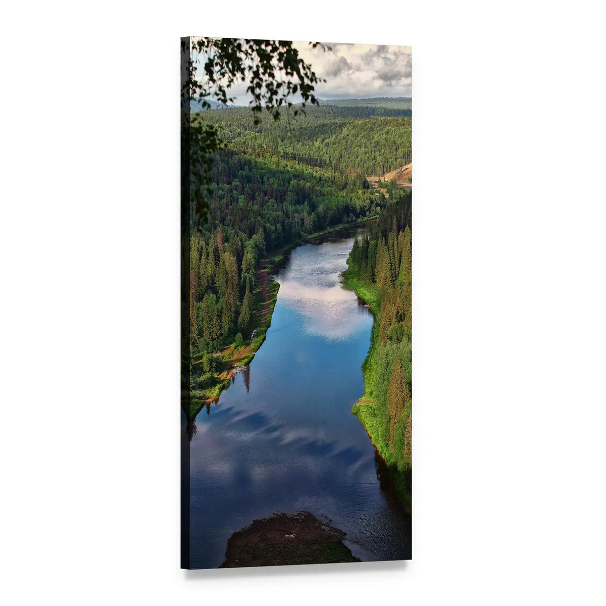 Usva Mountain River in Russia Vertical Canvas Wall Art, 1 panel 1 Vertical layout gallery wrapped canvas set, angled product view