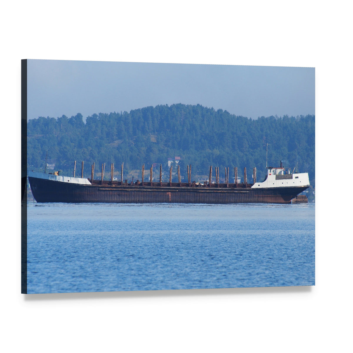 Barge on the Lake Canvas Wall Art, single panel gallery wrapped canvas, angled product view