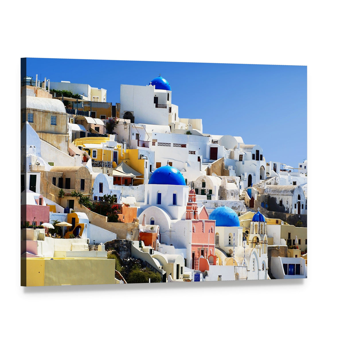 Santorini Island Village of Oia Canvas Wall Art, single panel gallery wrapped canvas, angled product view