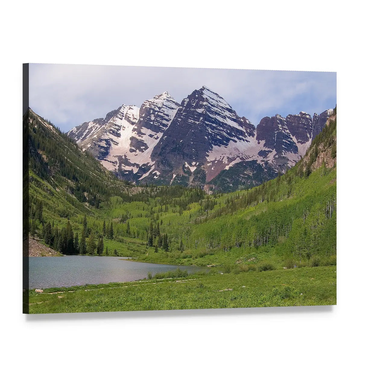 Summer Noon at Maroon Bells Canvas Wall Art, single panel gallery wrapped canvas, angled product view