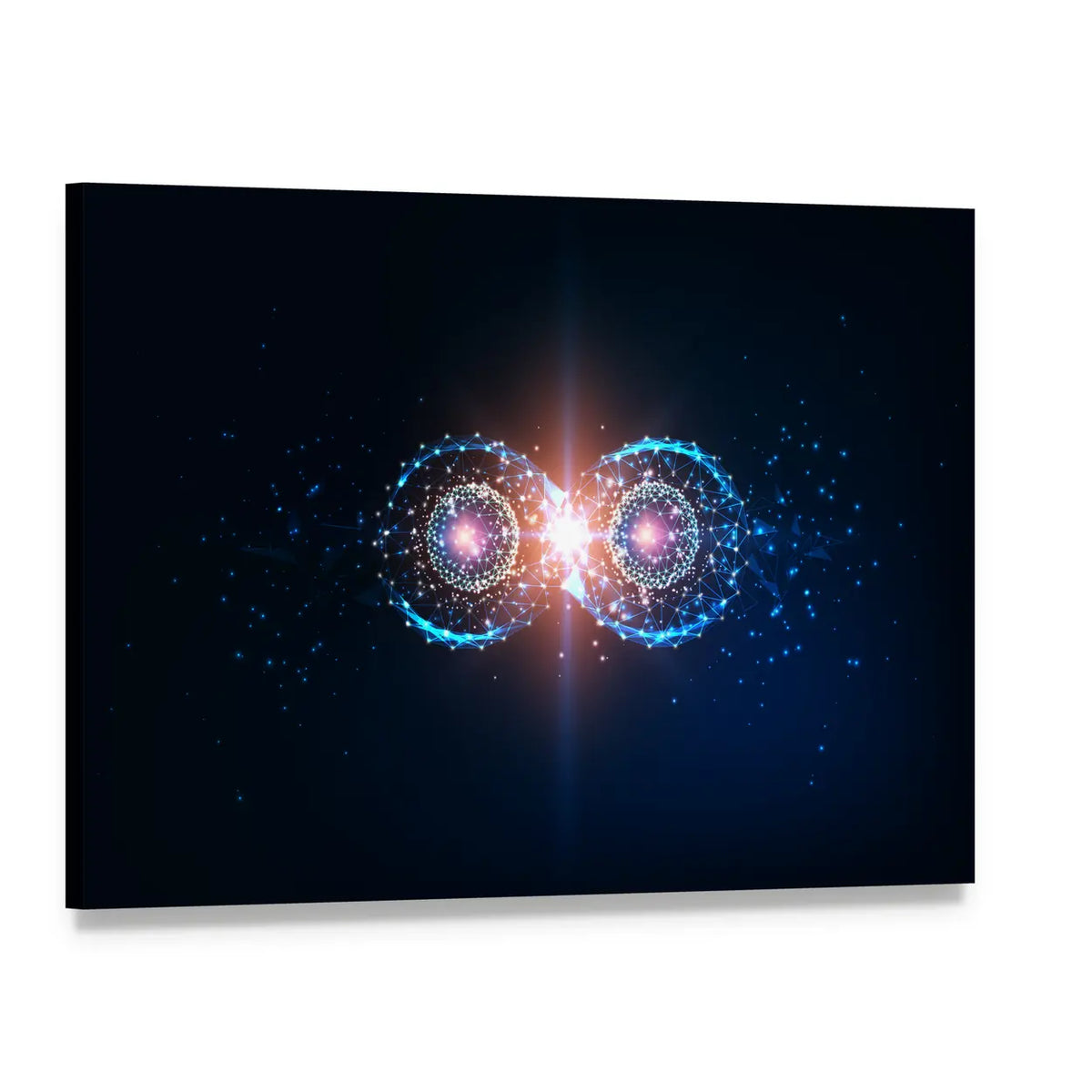 Futuristic Blue Infinity Symbol Canvas Wall Art, single panel gallery wrapped canvas, angled product view