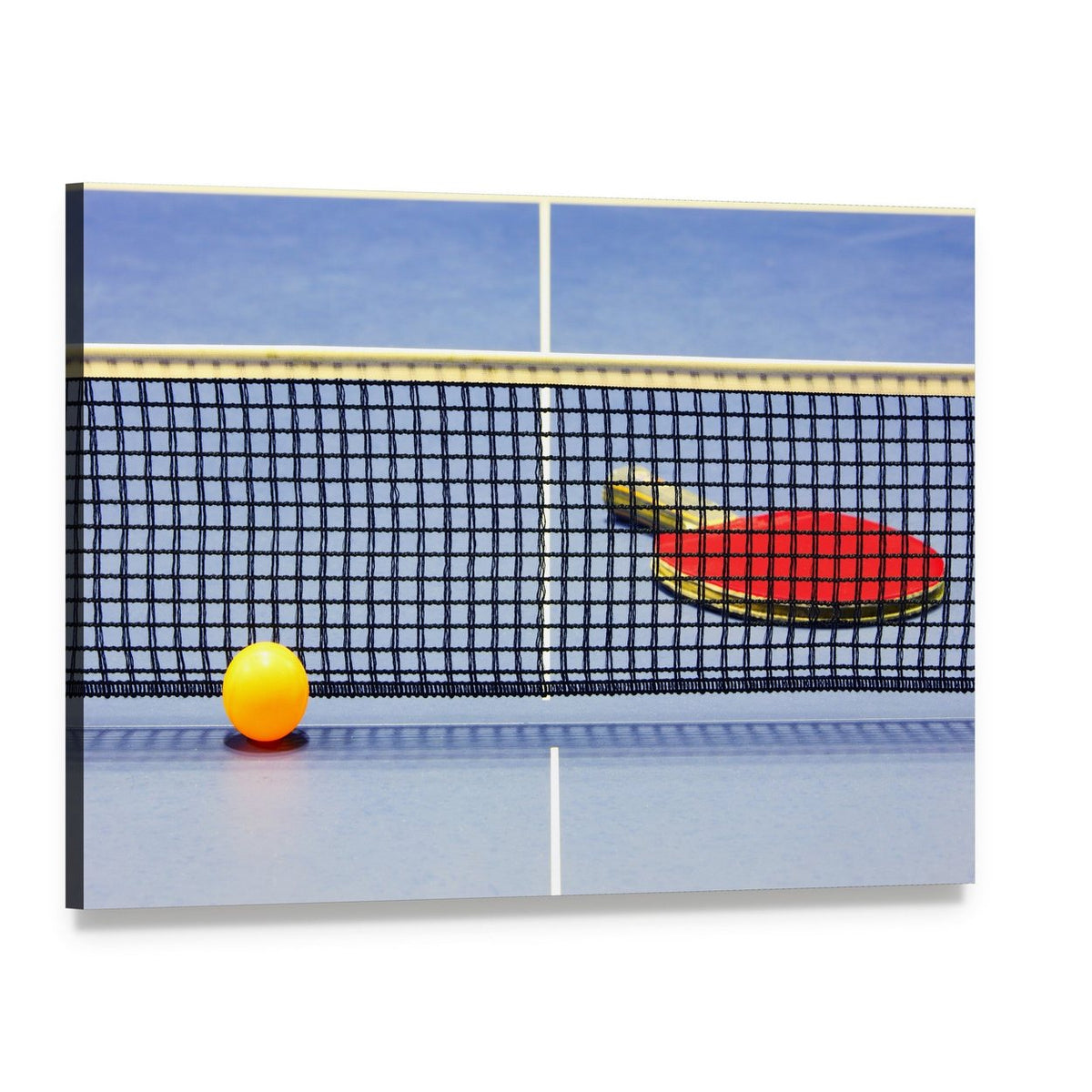 Table Tennis Racket and Ball Canvas Wall Art, single panel gallery wrapped canvas, angled product view