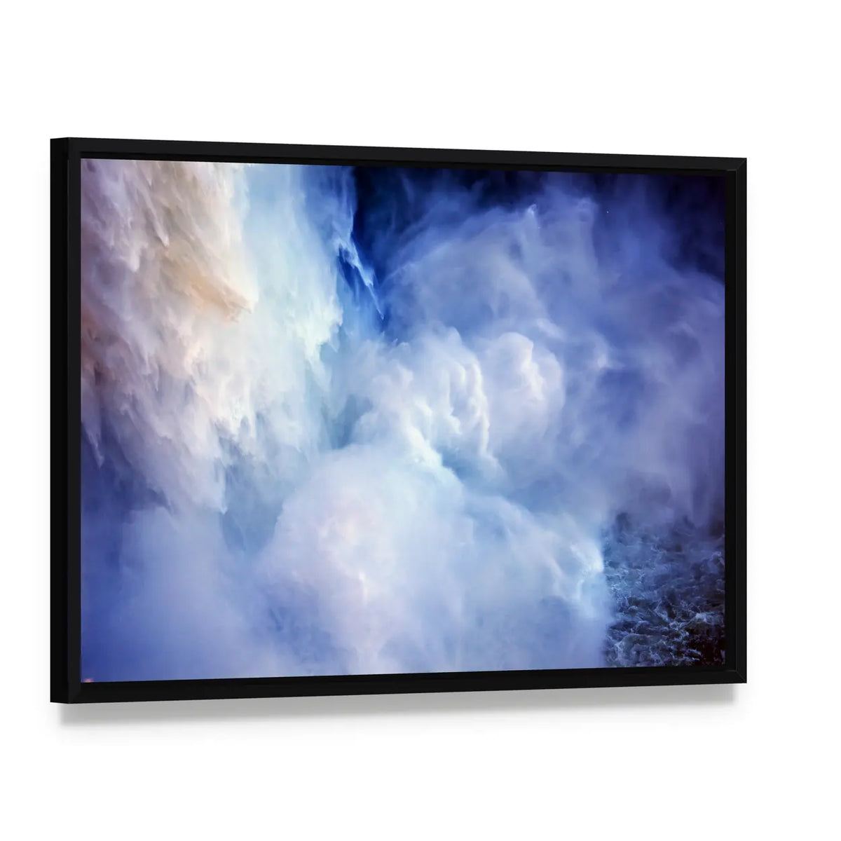Snoqualme Falls In Washington State Canvas Wall Art, framed canvas in a black floater frame, angled product view