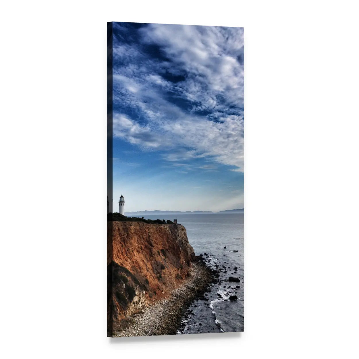 Lighthouse on Rugged Coastal Cliffs Vertical Canvas Wall Art, 1 panel 1 Vertical layout gallery wrapped canvas set, angled product view