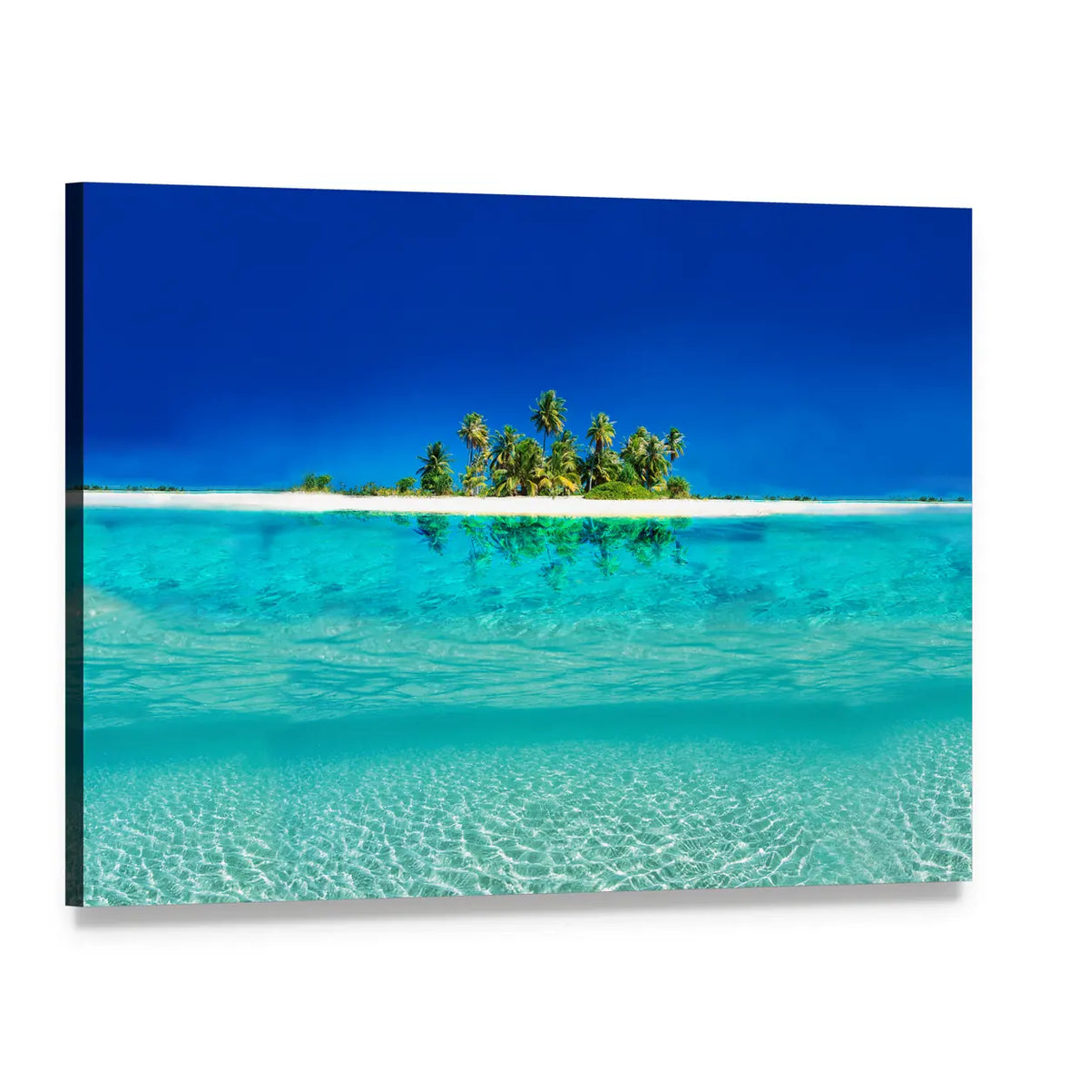 Tropical Island Reflection on the Sea Canvas Wall Art, single panel gallery wrapped canvas, angled product view