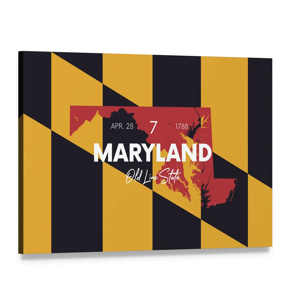 Maryland Flag Map Canvas Wall Art, single panel gallery wrapped canvas, angled product view
