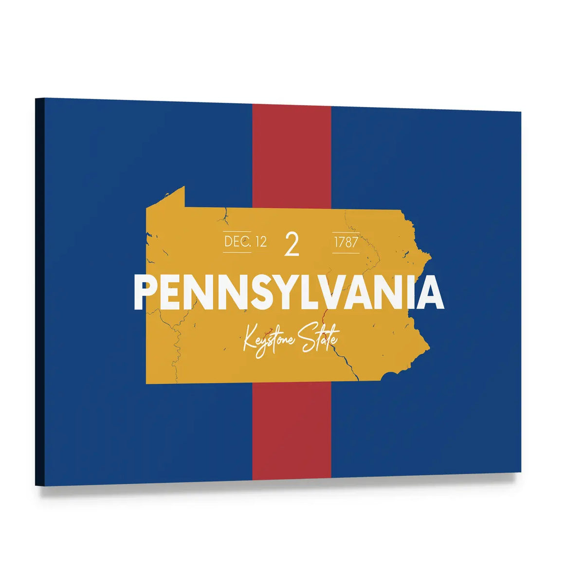Pennsylvania Typographic Map Canvas Wall Art, single panel gallery wrapped canvas, angled product view