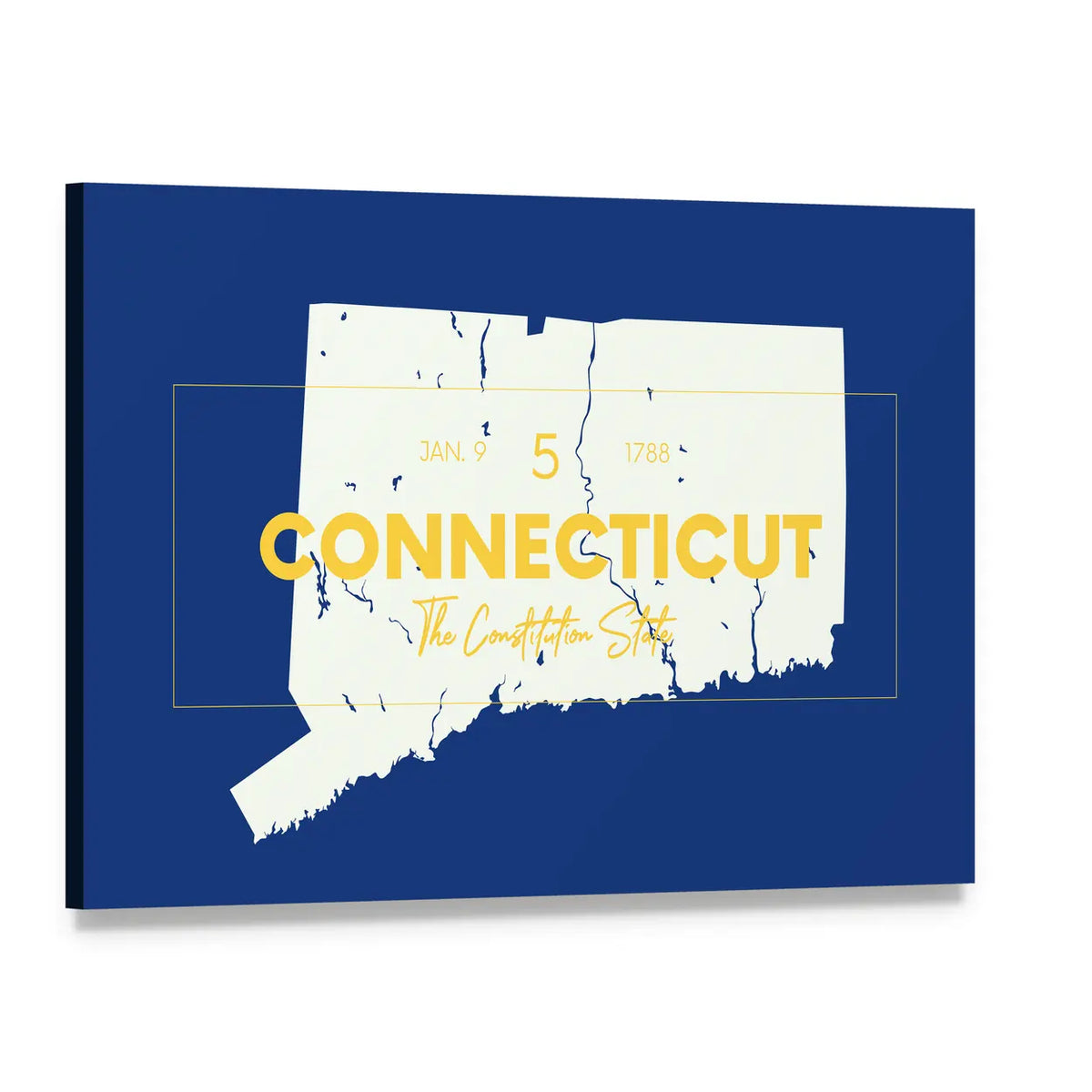 Connecticut State Map with Typography Canvas Wall Art, single panel gallery wrapped canvas, angled product view