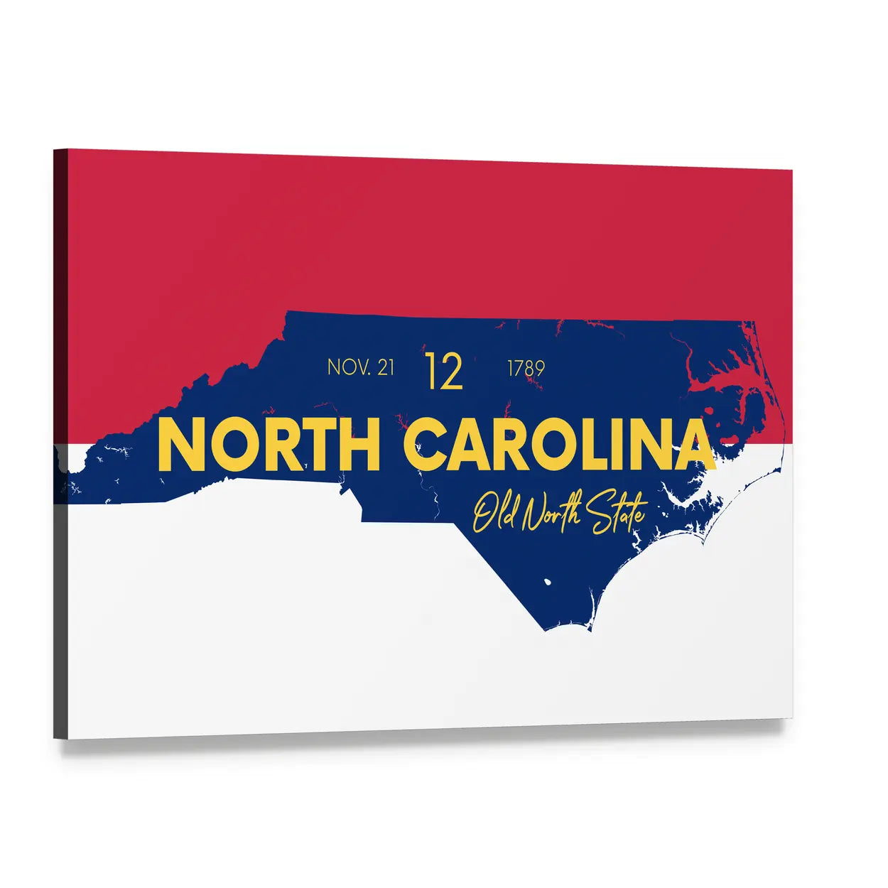 North Carolina State Map Canvas Wall Art, single panel gallery wrapped canvas, angled product view