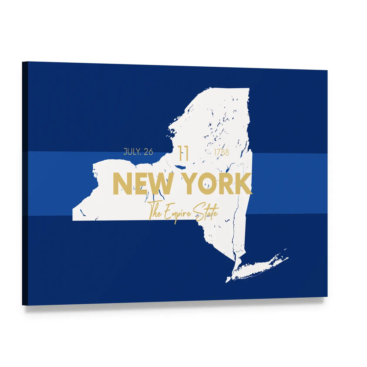 New York State Map Canvas Wall Art, single panel gallery wrapped canvas, angled product view