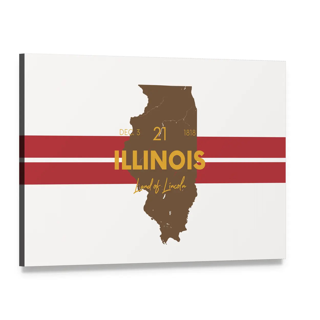Illinois Map with Land of Lincoln Canvas Wall Art, single panel gallery wrapped canvas, angled product view