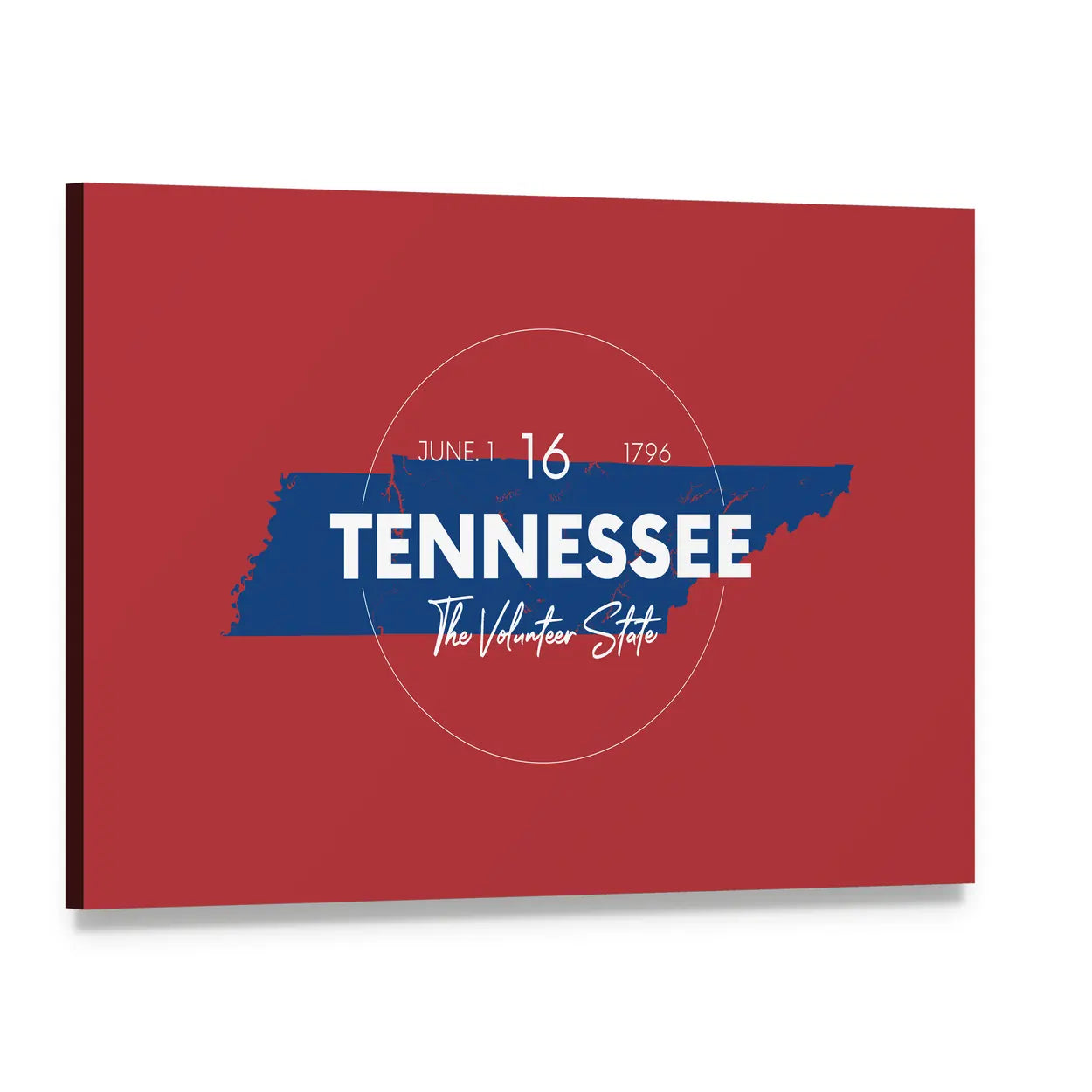 Tennessee State Map with Typography Canvas Wall Art, single panel gallery wrapped canvas, angled product view