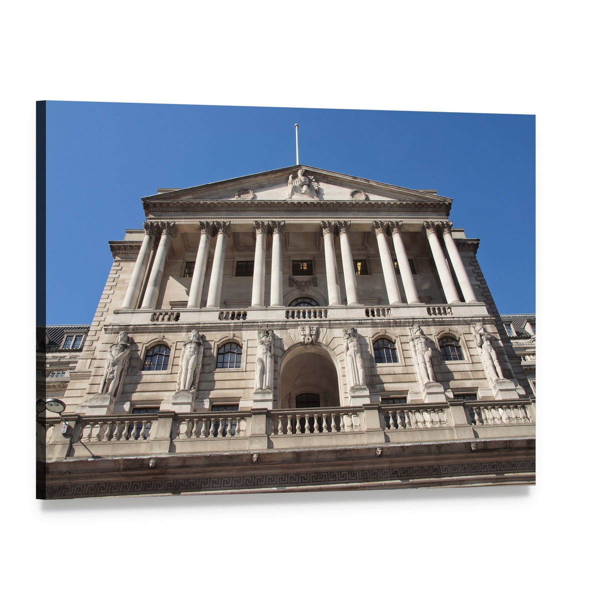 The Grand Bank of England Facade Canvas Wall Art, single panel gallery wrapped canvas, angled product view