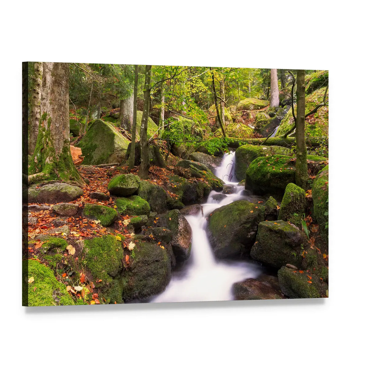 Gertelsbacher Waterfall with Moss-covered Rocks Canvas Wall Art, single panel gallery wrapped canvas, angled product view