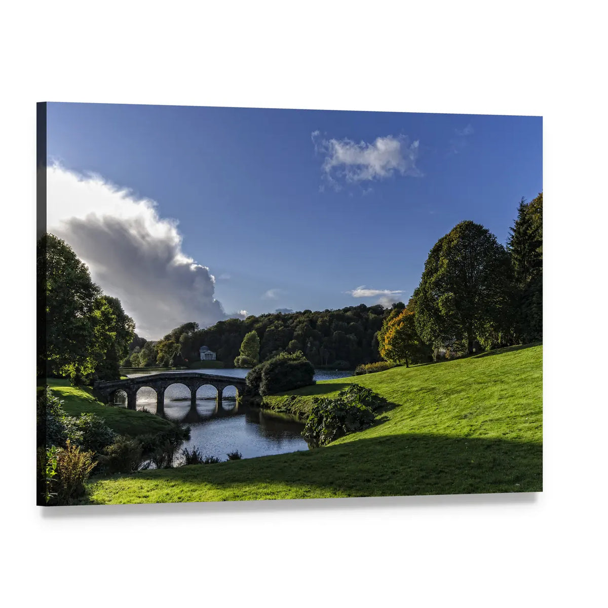 Stourhead Gardens Stone Bridge and River Canvas Wall Art, single panel gallery wrapped canvas, angled product view