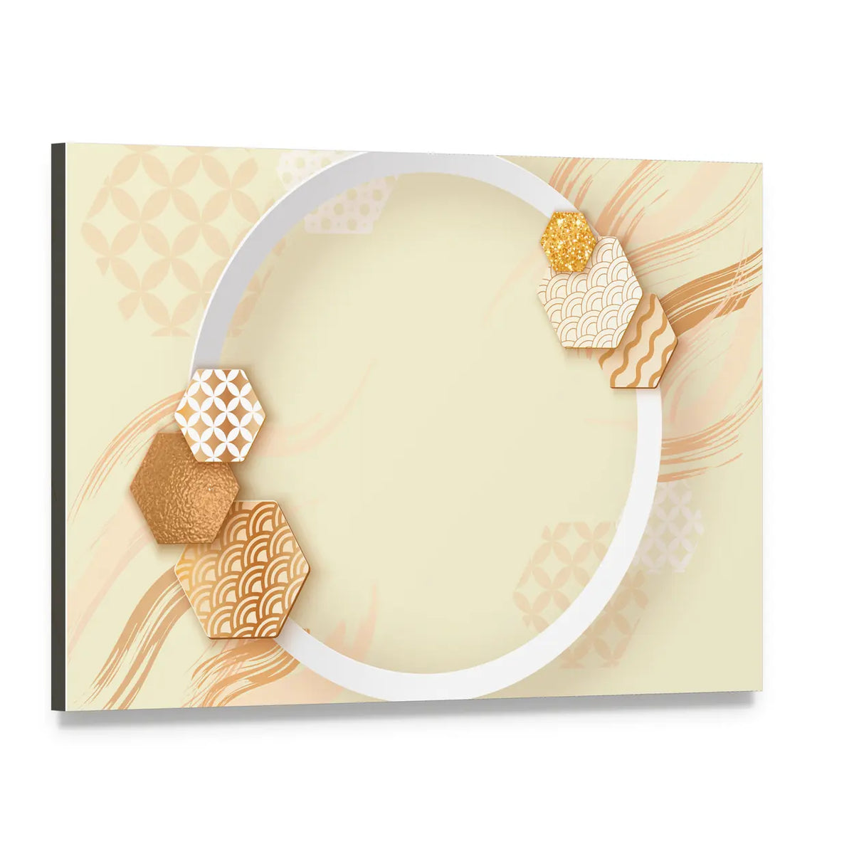 Zen Gold Circle with Pattern Canvas Wall Art, single panel gallery wrapped canvas, angled product view