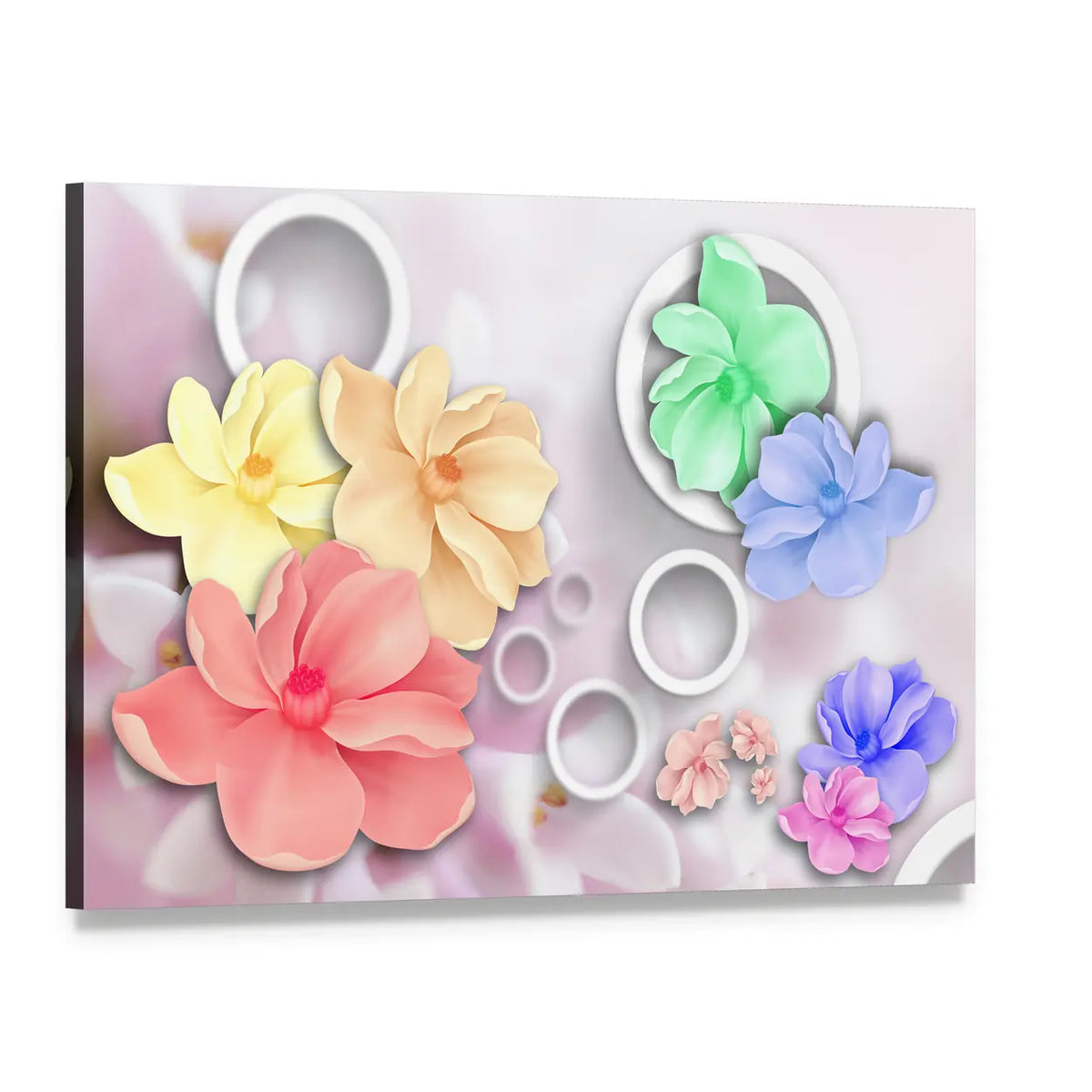 Layered Pastel Floral Ornament Canvas Wall Art, single panel gallery wrapped canvas, angled product view
