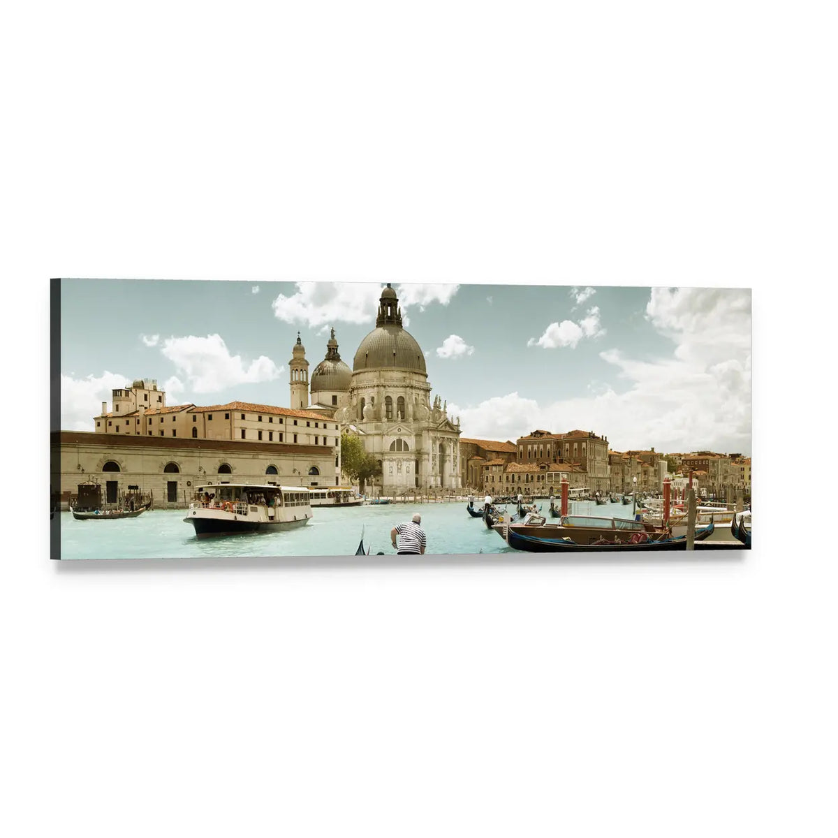 Venice Grand Canal and Santa Maria Della Salute Panoramic Canvas Wall Art, single panel gallery wrapped canvas, angled product view