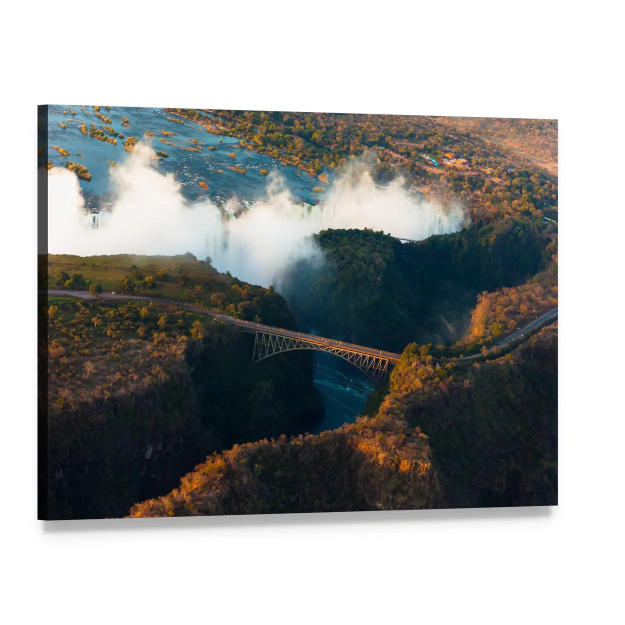 Aerial View of Victoria Falls Canvas Wall Art, single panel gallery wrapped canvas, angled product view