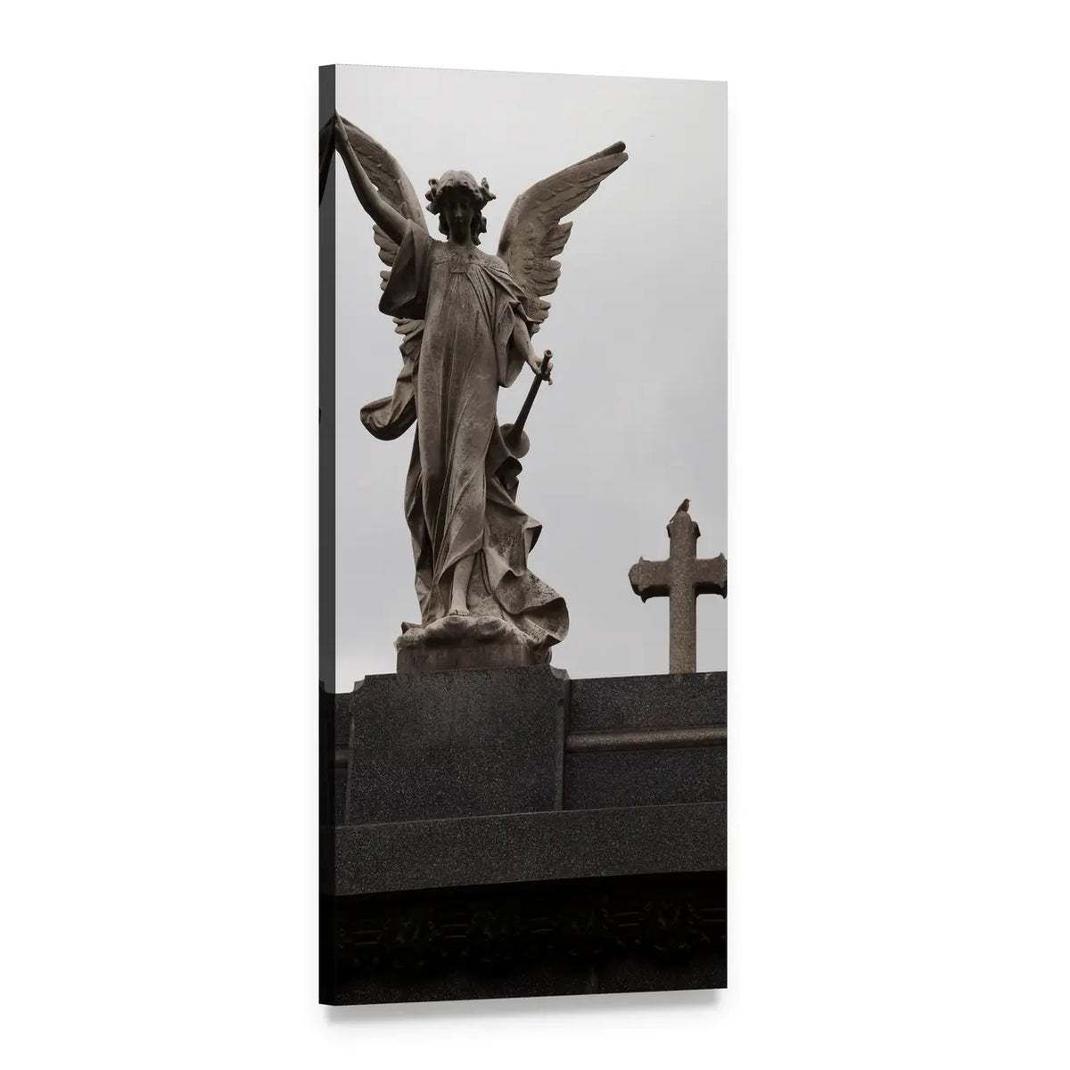 Angel Statue at Buenos Aires Cemetery Vertical Canvas Wall Art, 1 panel 1 Vertical layout gallery wrapped canvas set, angled product view