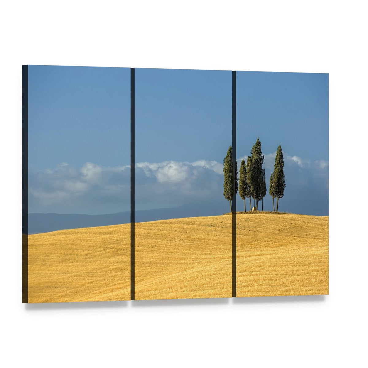 Tuscany Countryside with Cypress Trees Canvas Wall Art, 3 panel 3 Horizontal layout gallery wrapped canvas set, angled product view
