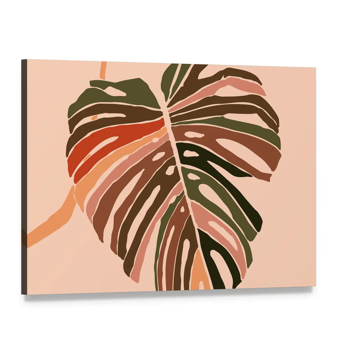 Monstera Leaf Color Block Illustration Canvas Wall Art, single panel gallery wrapped canvas, angled product view
