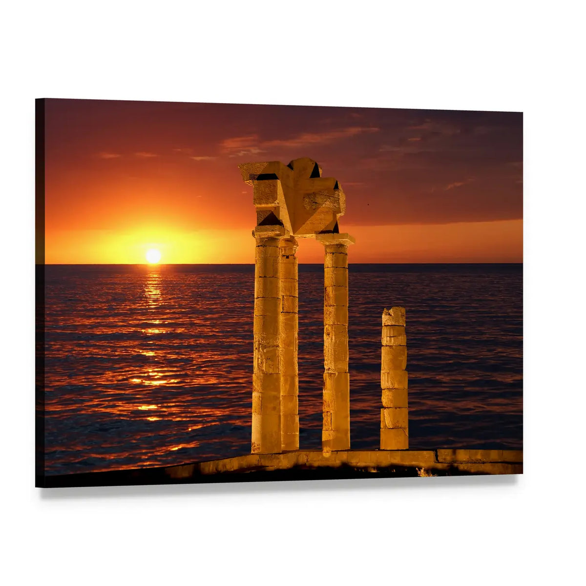 Apollo Temple at Sunset Canvas Wall Art, single panel gallery wrapped canvas, angled product view