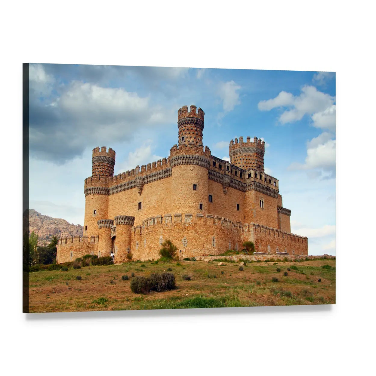 Castle of Mendoza Canvas Wall Art, single panel gallery wrapped canvas, angled product view