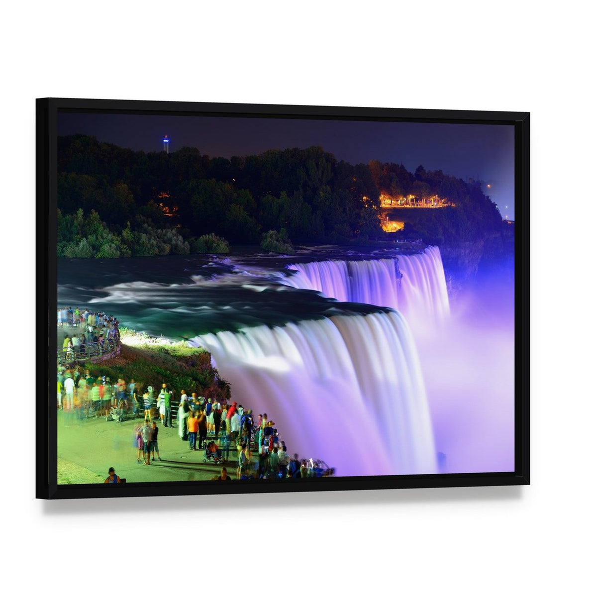 Lights on Niagara Falls Canvas Wall Art, framed canvas in a black floater frame, angled product view