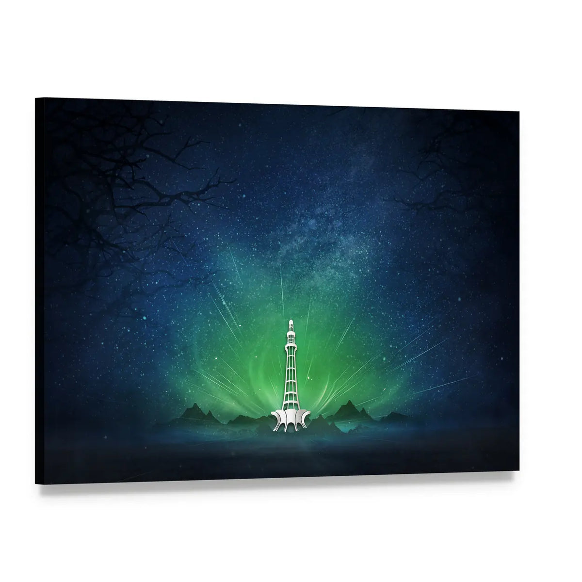 Minar-e-pakistan Aurora Nightscape Canvas Wall Art, single panel gallery wrapped canvas, angled product view