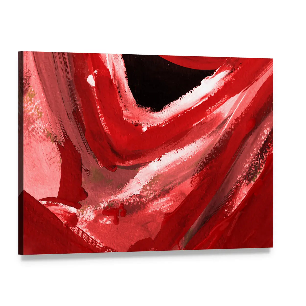 Red and Pink Abstract Brushstrokes Canvas Wall Art, single panel gallery wrapped canvas, angled product view