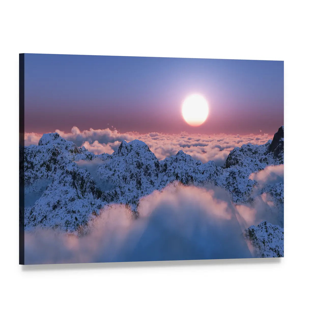 Scenic Mountain Sunset Canvas Wall Art, single panel gallery wrapped canvas, angled product view
