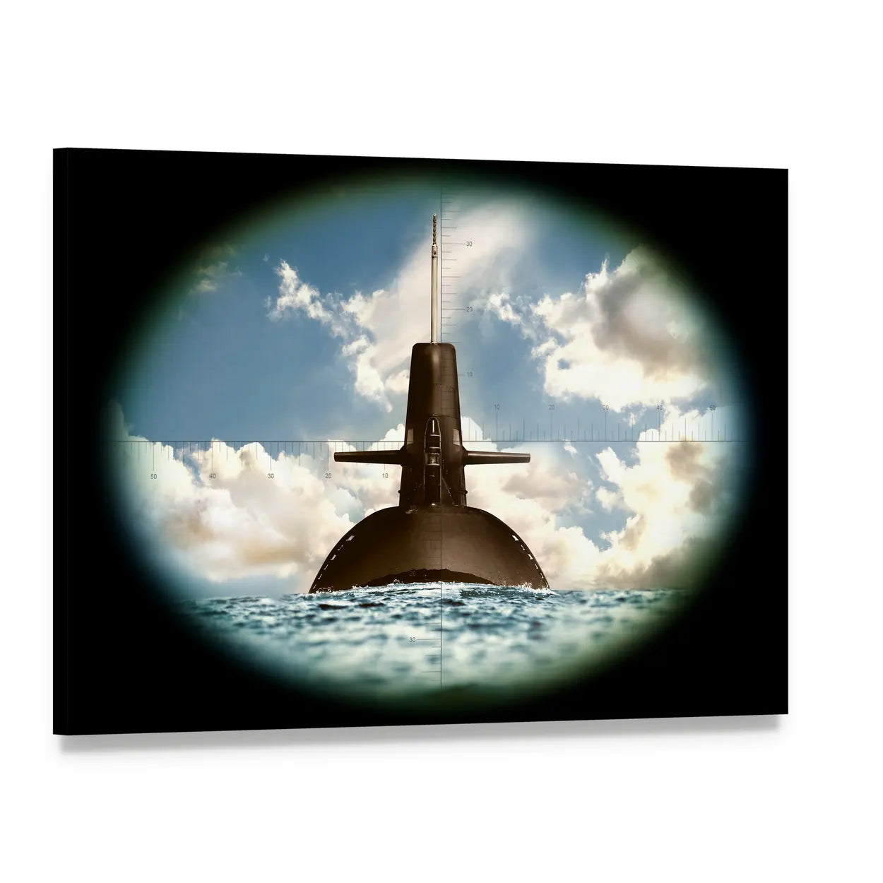 Periscope View of Surfacing Submarine Canvas Wall Art, single panel gallery wrapped canvas, angled product view