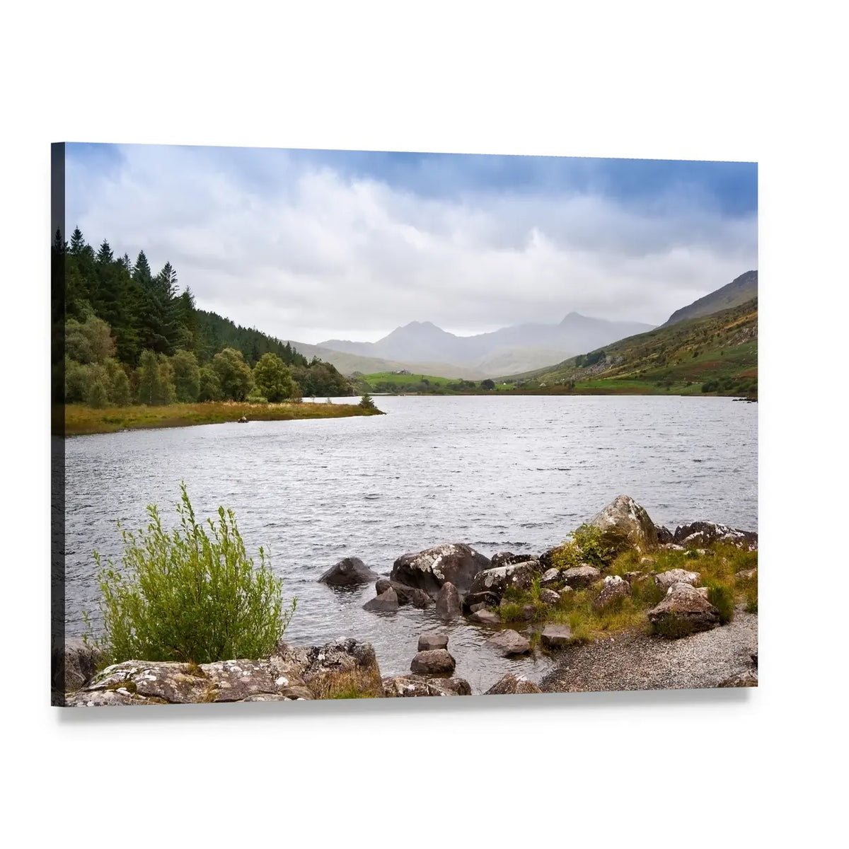 View Along Llyyn Mymbyr Canvas Wall Art, single panel gallery wrapped canvas, angled product view