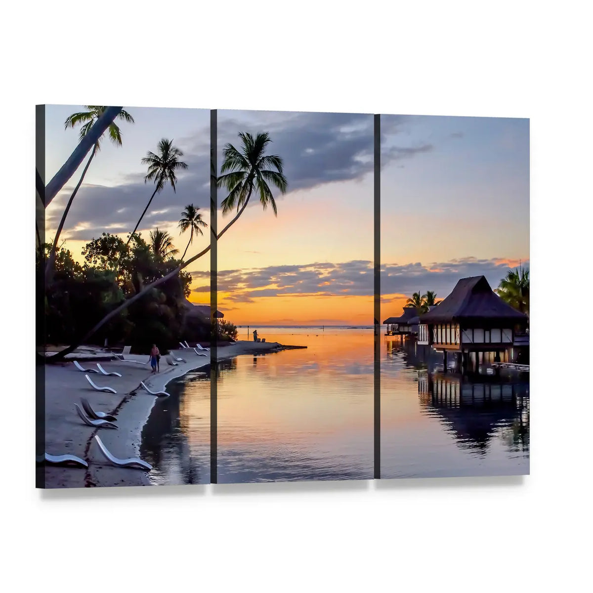 Tropical Sunset at Moorea Canvas Wall Art, 3 panel 3 Horizontal layout gallery wrapped canvas set, angled product view